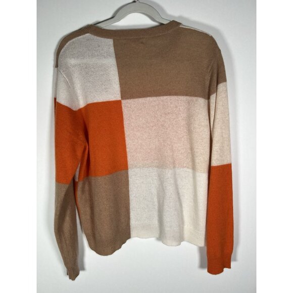 Philosophy 100% cashmere orange tan colorblock designer sweater boxy XL academia - Picture 2 of 8
